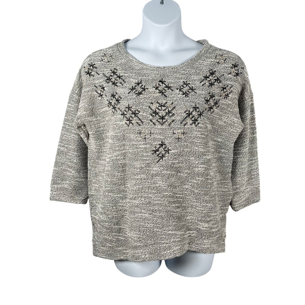 Lucky Lotus Sweater Womens Large Heather Gray Snowflake Design Cotton Blend